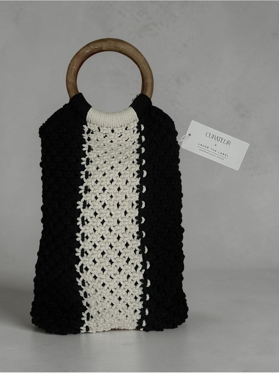 Laude The Label Handbags - NWT Curateur x Laude The Label Gabby Mini Macrame Bag Black and White Cotton